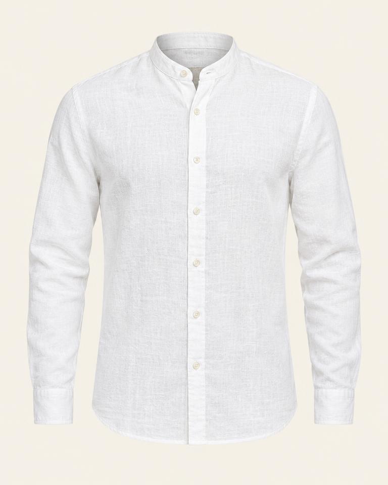 White Mandarin Collar Linen Shirt